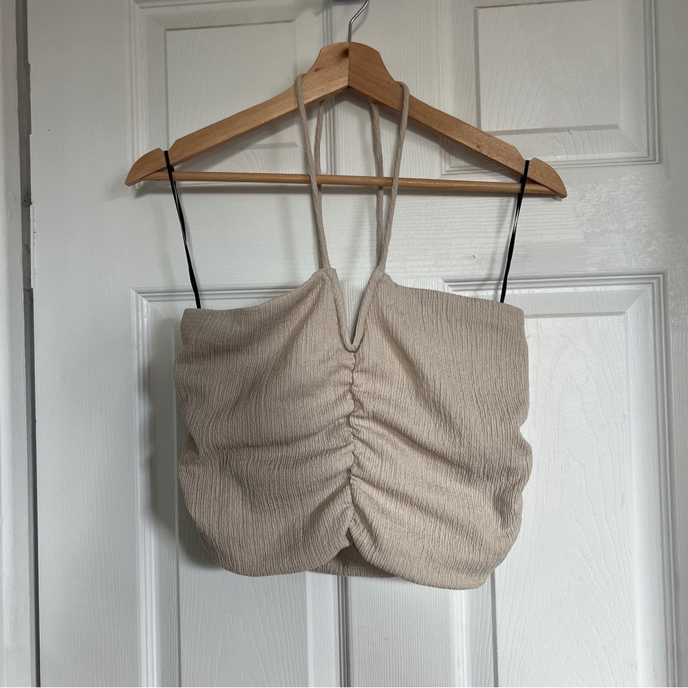 Tan ruched halter top from H&M
